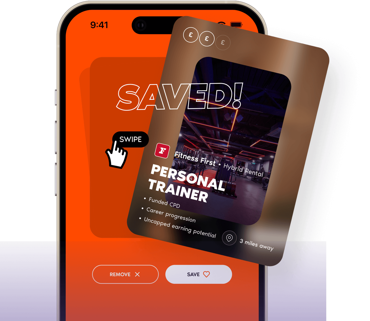 Mobile app showing swipe interface for job matching